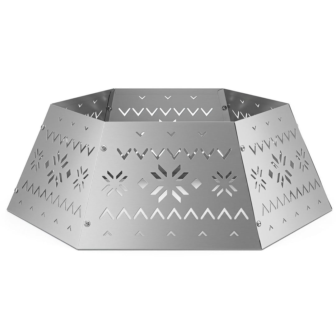 28 Inch Metal Hexagonal Christmas Tree Collar Silver 6-Piece Tree Skirt