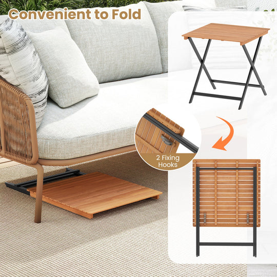 28 Inch Patio Folding Square Table with Slatted Tabletop for Backyard Porch