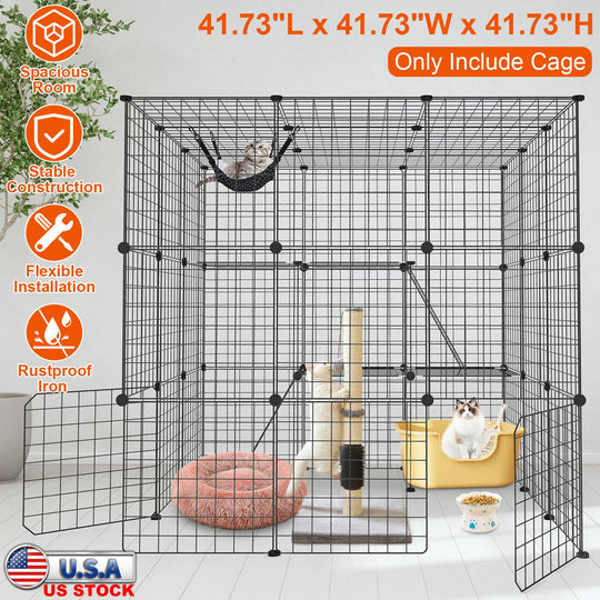 3 Tier Large Cat Cage Enclosure Indoor Cat Playpen Iron Construction Cat House Detachable Cat Crate With 2 Ladders Doors For 1-4 Cats 41.73ÓL x 41.73Ó