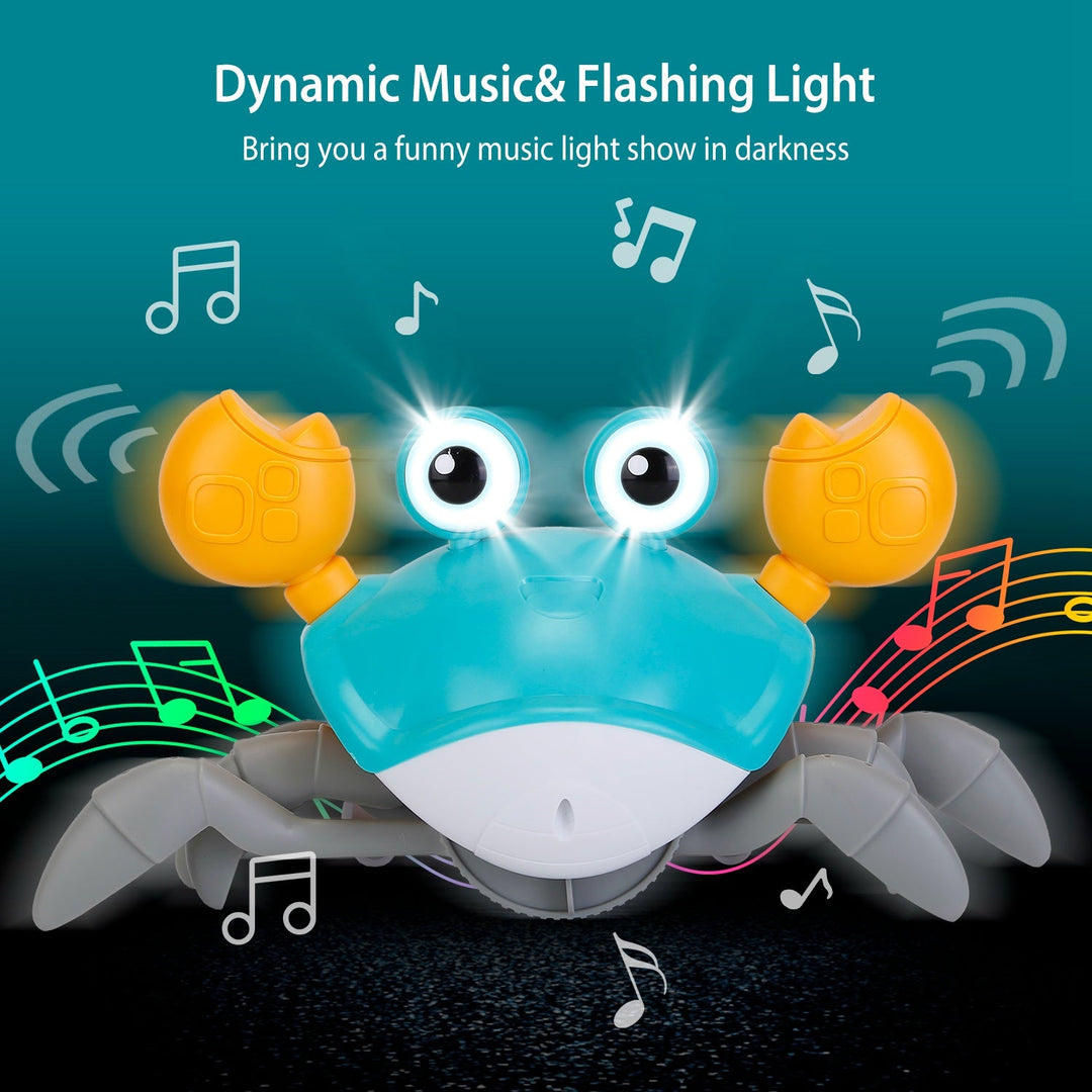 Crawling Crab Baby Toy with Music and LED Light for Kid Interactive Learning Toy Automatically Avoid Obstacles Walking Dancing Toy