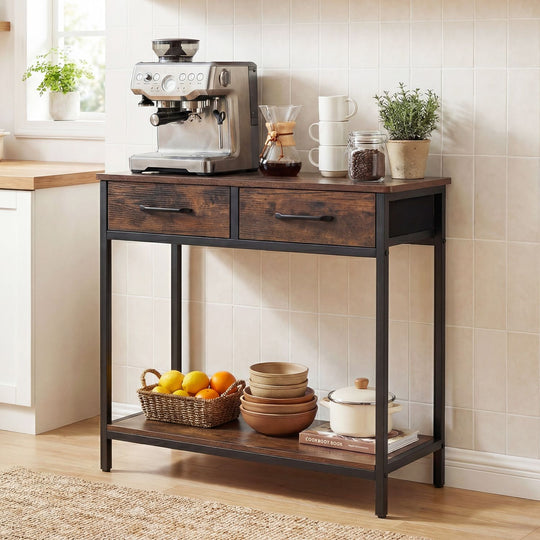29.5” Narrow Console Table with 2 Fabric Drawers and Open Compartment