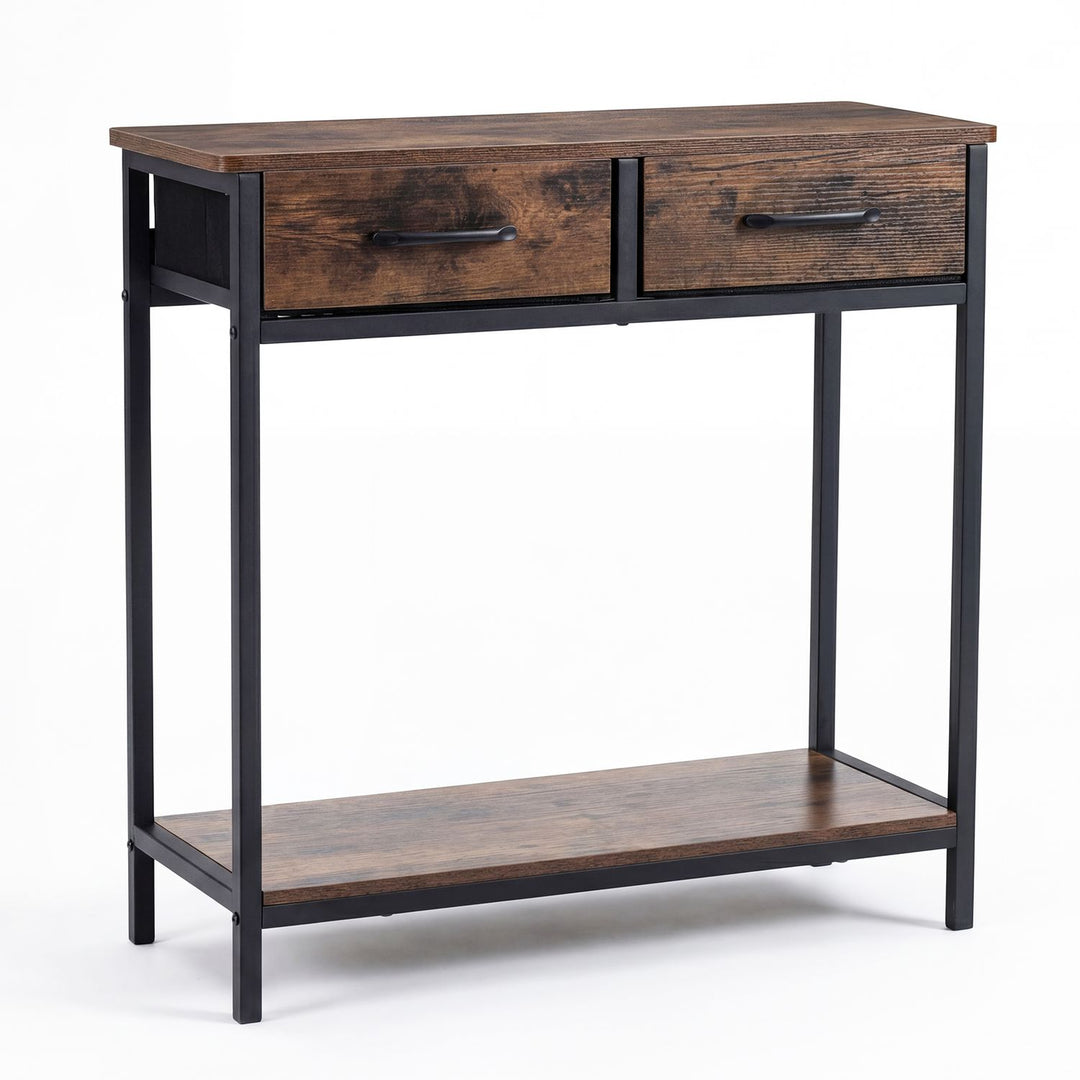 29.5” Narrow Console Table with 2 Fabric Drawers and Open Compartment