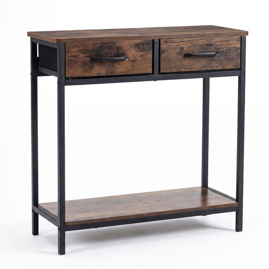 29.5” Narrow Console Table with 2 Fabric Drawers and Open Compartment