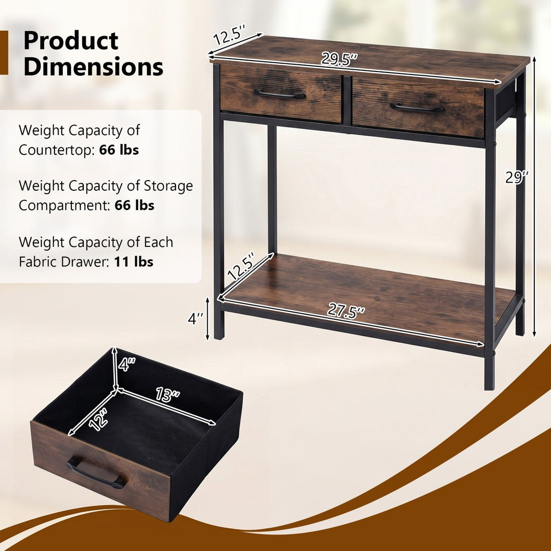 29.5” Narrow Console Table with 2 Fabric Drawers and Open Compartment