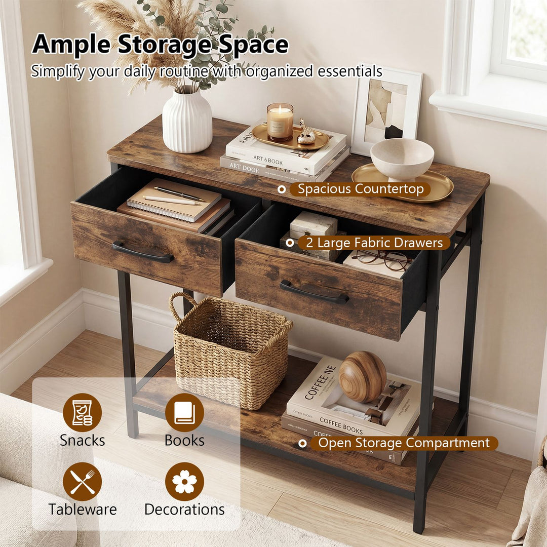29.5” Narrow Console Table with 2 Fabric Drawers and Open Compartment