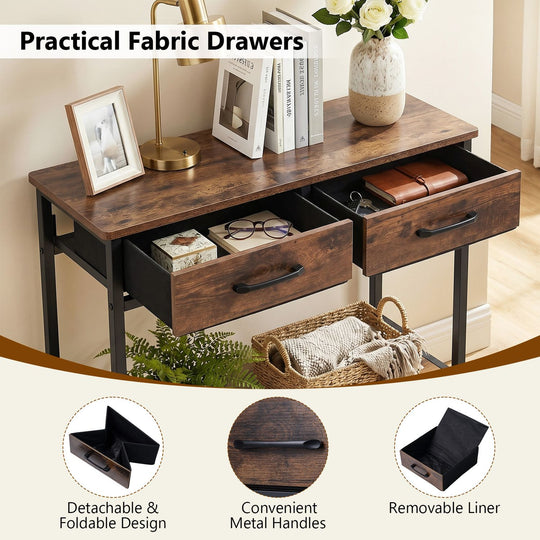 29.5” Narrow Console Table with 2 Fabric Drawers and Open Compartment