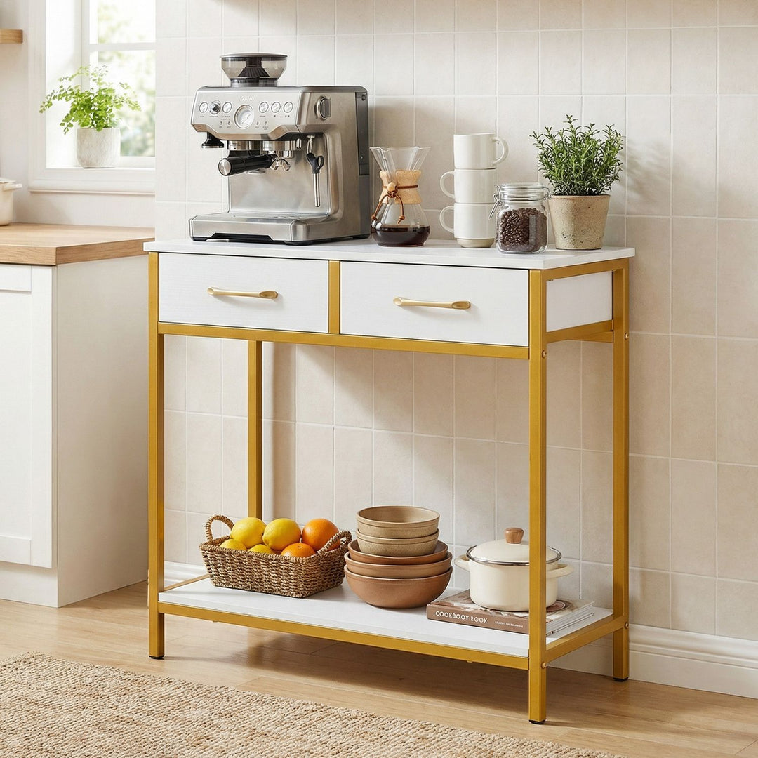29.5” Narrow Console Table with 2 Fabric Drawers and Open Compartment