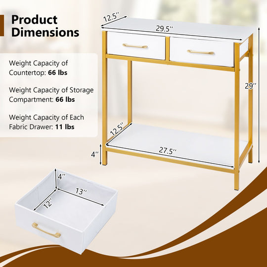 29.5” Narrow Console Table with 2 Fabric Drawers and Open Compartment