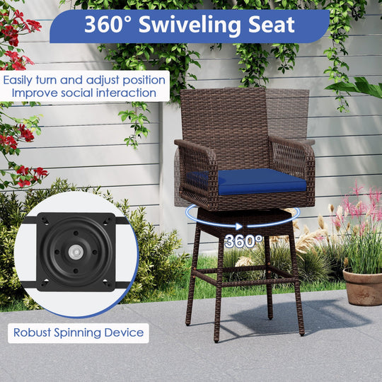 360° Swivel Bar Stool 29" Height with Cushion & Armrests