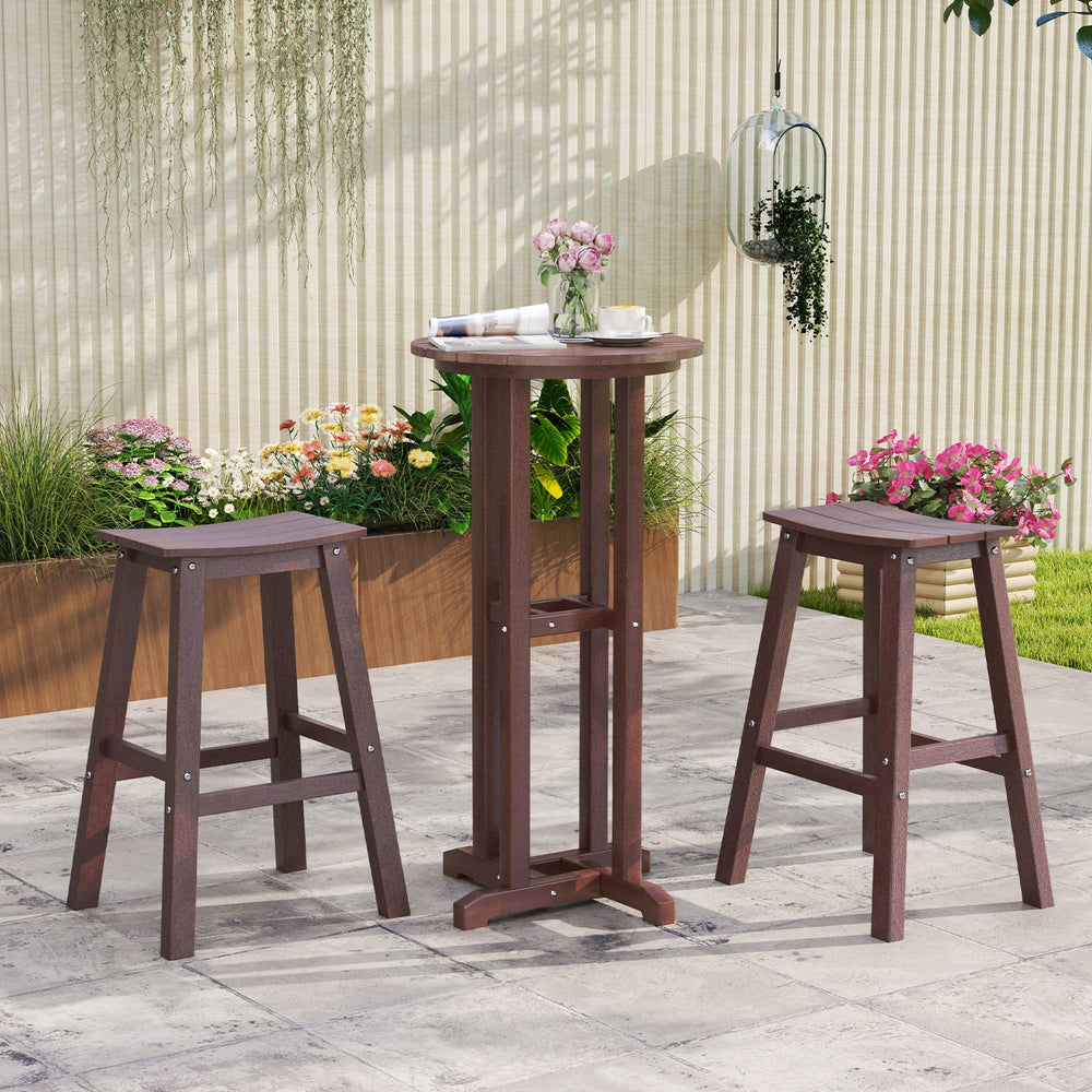 29 Inch HDPE Patio Bar Stool Set of 2 Armless Saddle Stools