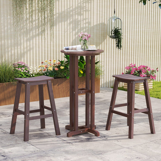 29 Inch HDPE Patio Bar Stool Set of 2 Armless Saddle Stools