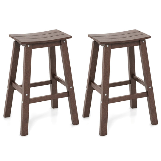 29 Inch HDPE Patio Bar Stool Set of 2 Armless Saddle Stools