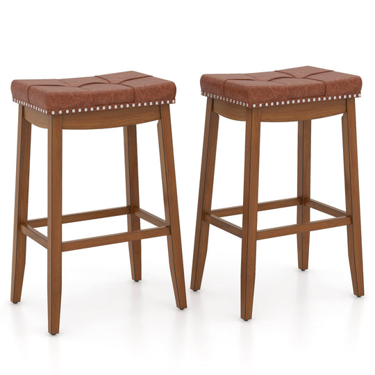 25/29 Inch Set of 2 Upholstered PU Leather Bar Stools with Saddle Seat
