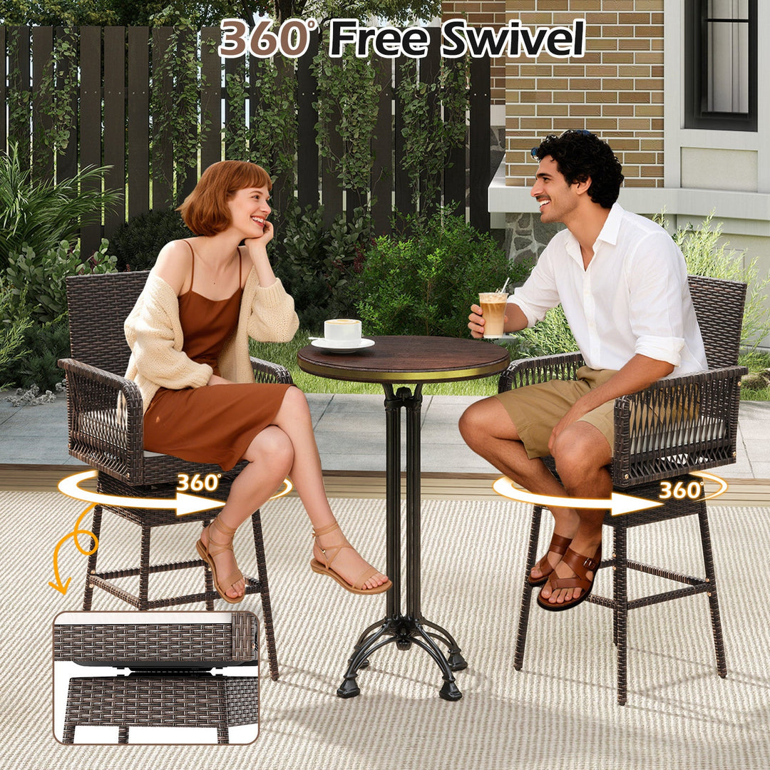 29 Inches Patio 360¬∞ Swivel Bar Stool with Cross-Woven Armrests and Seat Cushion-White