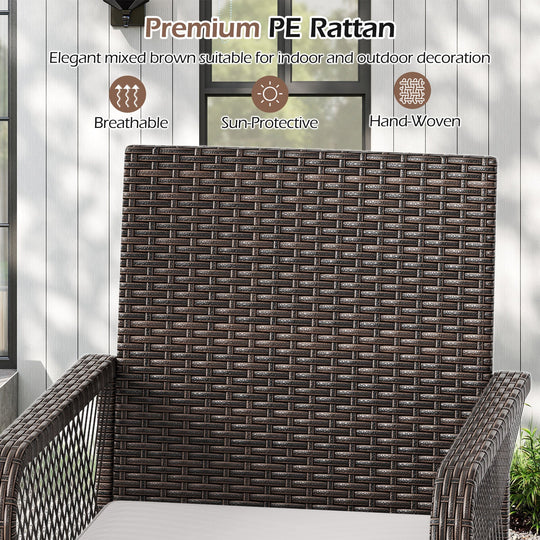 29 Inches Patio 360¬∞ Swivel Bar Stool with Cross-Woven Armrests and Seat Cushion-White