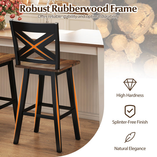 29" Rubberwood Swivel Barstools Set of 4 with Backrest and Large Seat