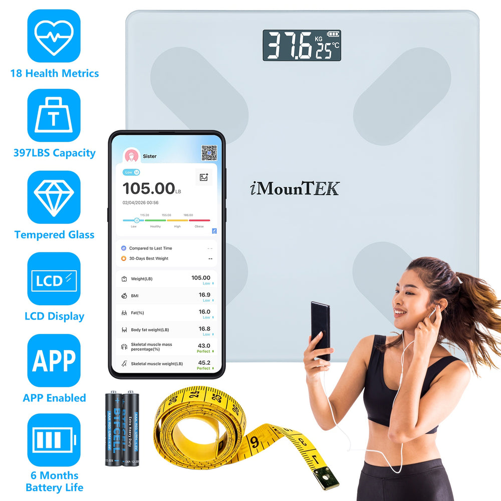Smart Digital Scale For Body Weight High Accuracy BMI Weight Scale Full Body Composition Analysis Sync with APP 4mm Tempered Glass 397LBS Capacity LCD