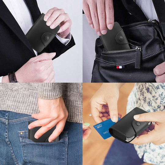 Credit Card Holder Wallet PU Leather Snap Closure Purse Accordion Case with 12 Pcs Card Slots