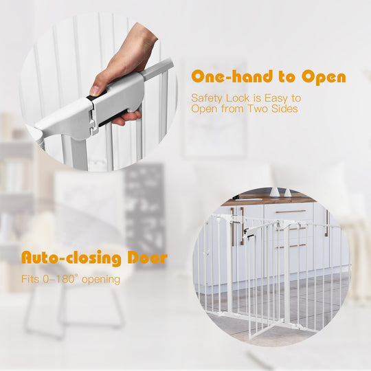 115 Inch Length 5 Panel Adjustable Wide Fireplace Fence-White