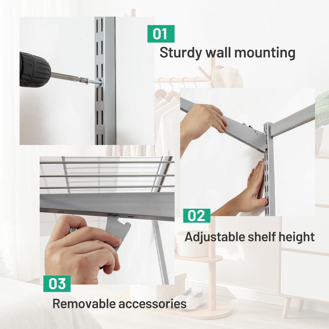 Custom Closet Organizer Kit 3 to 5 Feet Wall-Mounted Closet System with Hang Rod
