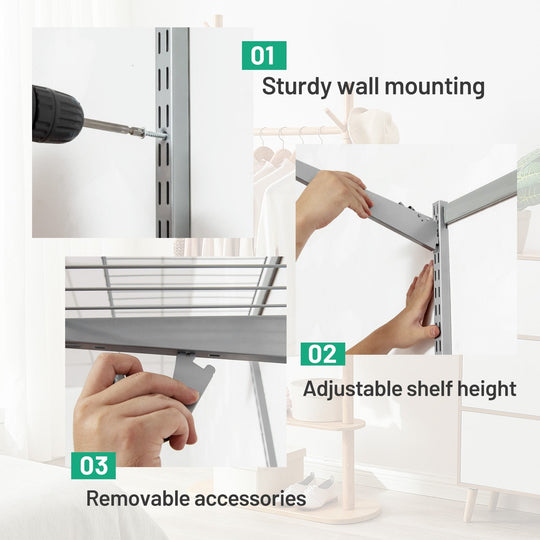 Custom Closet Organizer Kit 3 to 5 Feet Wall-Mounted Closet System with Hang Rod