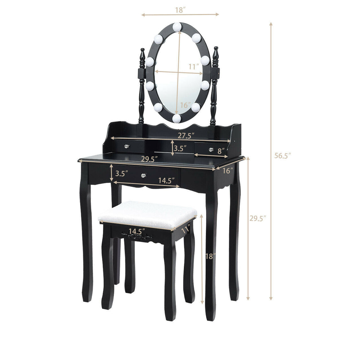 Oval Mirror Vanity Set with 10 LED Dimmable Bulbs and 3 Drawers