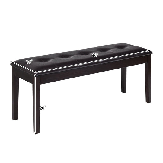 Upholstered Dining Room PU Bench Solid Wood Button Tufted
