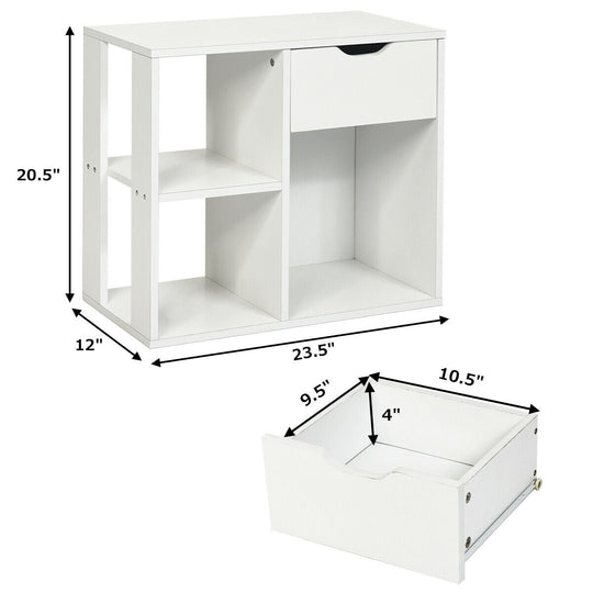3-Cube Bookcase 2-tier Wooden Storage Shelf with Pull-out Drawer-Brown