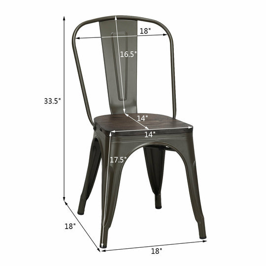 4 Pieces Tolix Style Metal Dining Side Chair Stackable Wood Seat