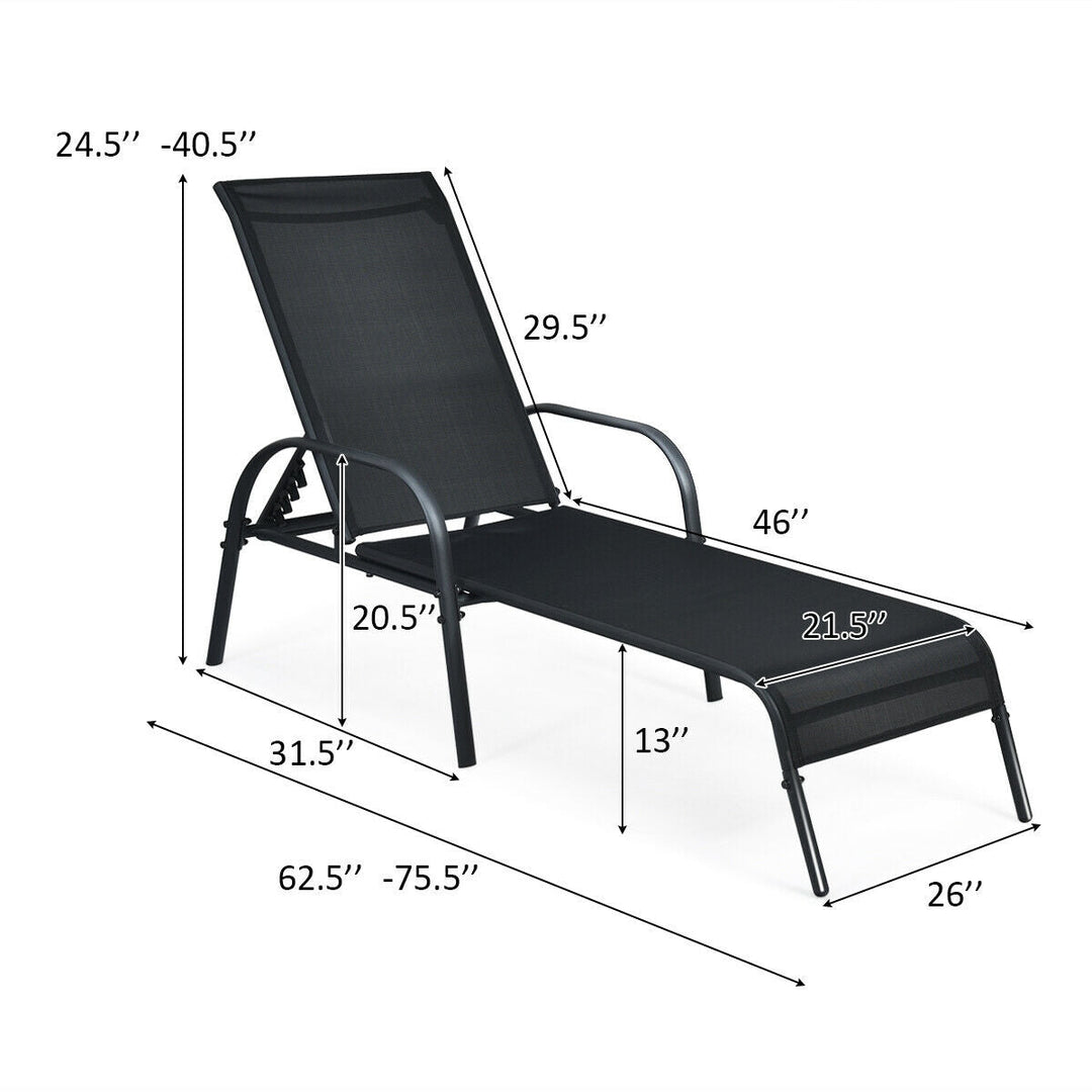 2 Pcs Outdoor Patio Lounge Chair Chaise Fabric with Adjustable Reclining Armrest-Brown