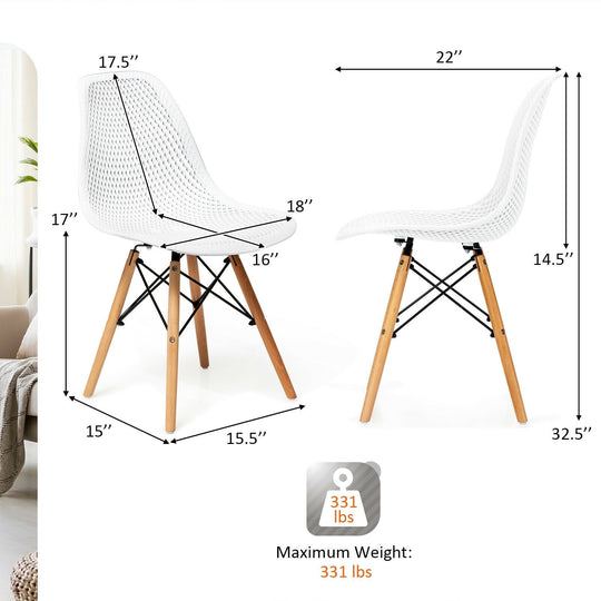 4 Pieces Modern Plastic Hollow Chair Set with Wood Leg