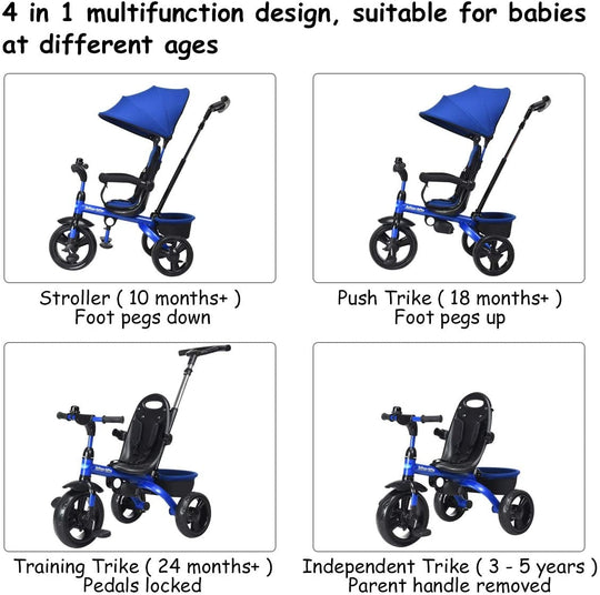4-in-1 Kids Tricycle with Adjustable Push Handle