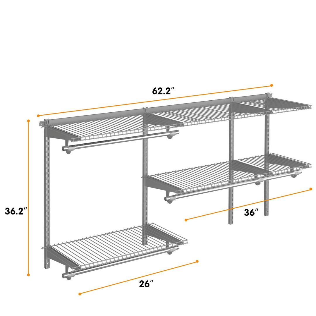 Custom Closet Organizer Kit 3 to 5 Feet Wall-Mounted Closet System with Hang Rod