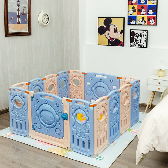 18-Panel Foldable Baby Playpen Kids Activity Center with Lockable Door