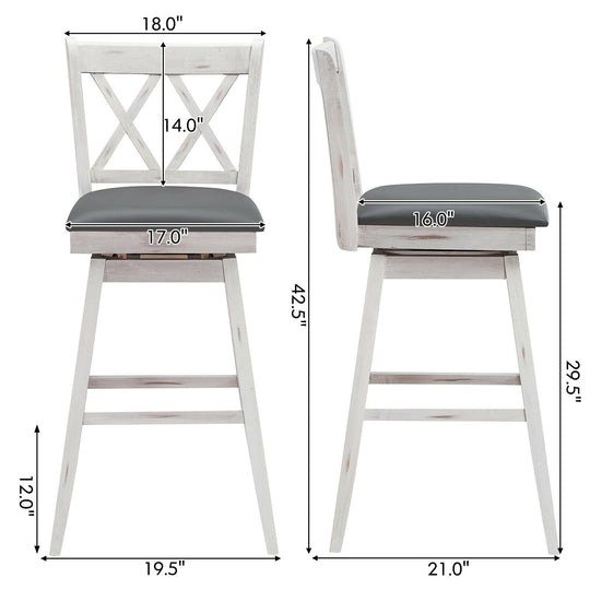 2 Pieces 29 Inches Swivel Counter Height Barstool Set with Rubber Wood Legs