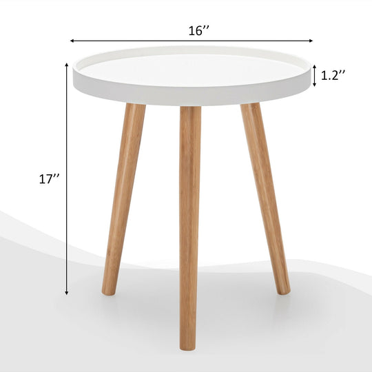 Mid Century Modern Round Side Sofa Coffee Table with Wooden Tray