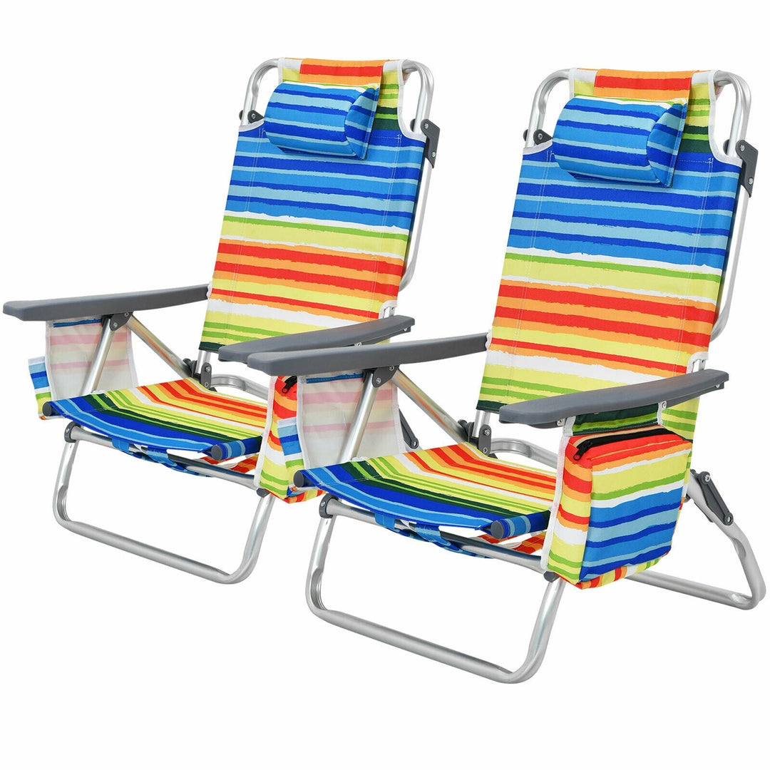 2 Pieces Folding Backpack Beach Chair with Pillow-Pink