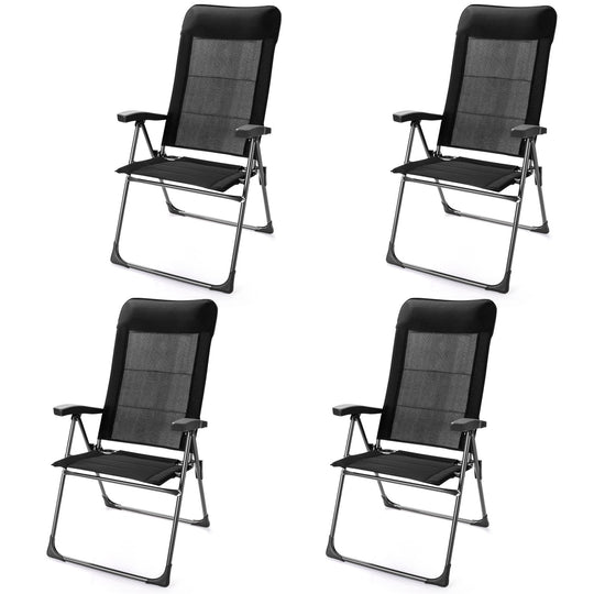 2 Pcs Portable Patio Folding Dining Chairs with Headrest Adjust for Camping -Black