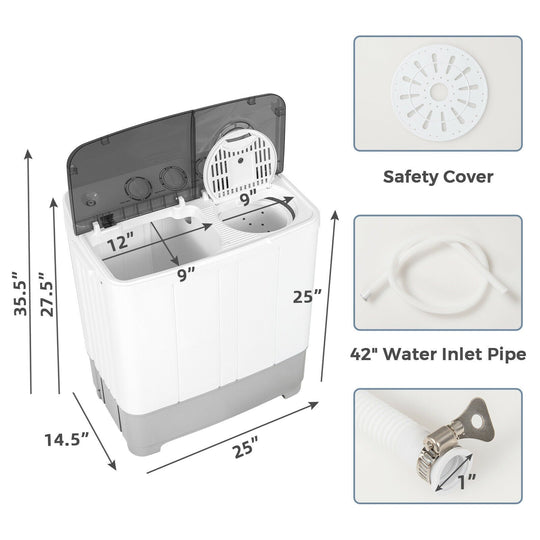 2-in-1 Portable 22lbs Capacity Washing Machine with Timer Control