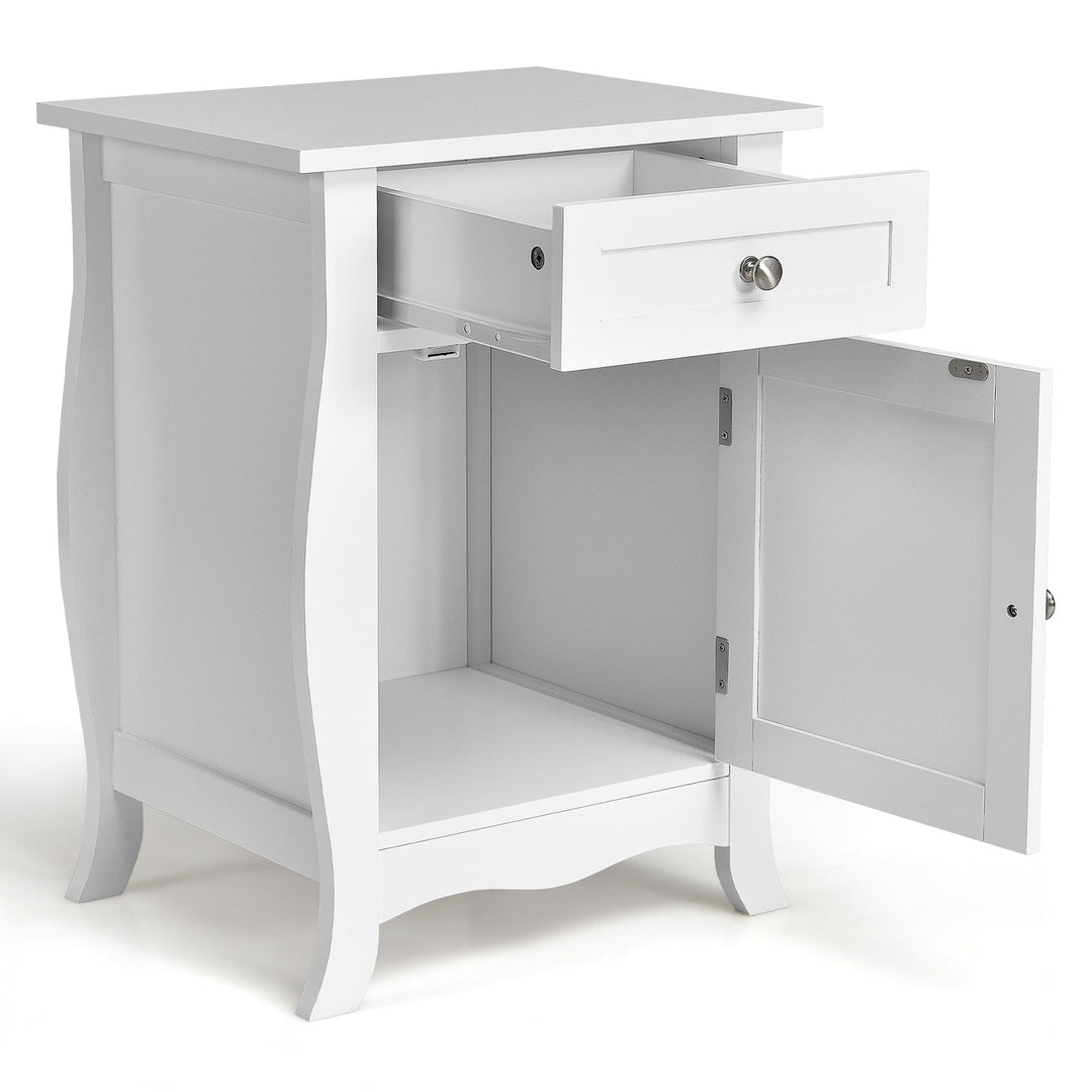 Wooden Accent End Table with Drawer Storage Cabinet Nightstand-White