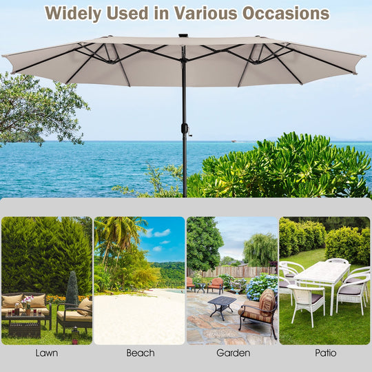 15 Feet Twin Patio Umbrella with 48 Solar LED Lights