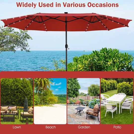 9 FT Solar LED Patio Umbrella Push-Button Tilt and Crank 24 LED Lights and 8 Ribs