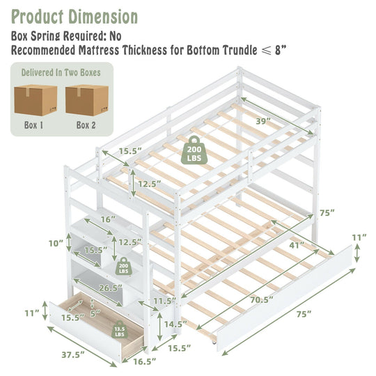 Twin Over Twin Bunk Bed with Storage Shelf and Drawer