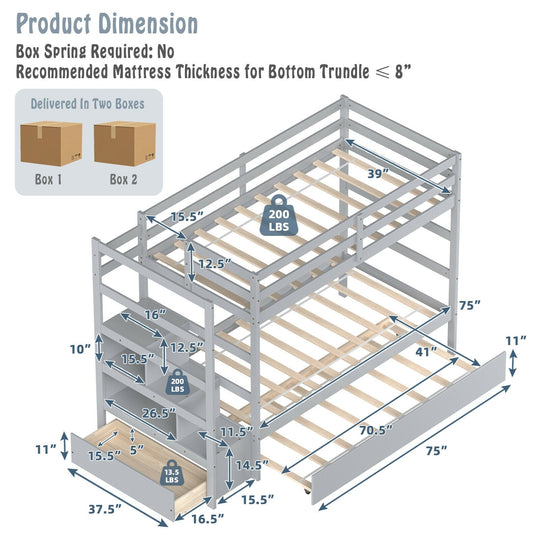 Twin Over Twin Bunk Bed with Storage Shelf and Drawer