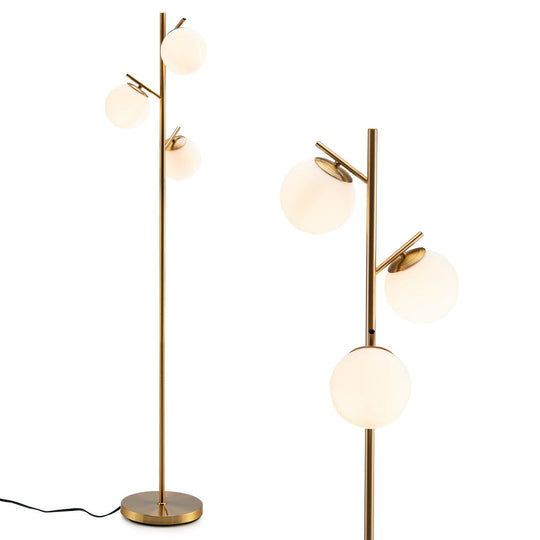 3-Globe Floor Lamp with Foot Switch and Bulb Bases-Golden