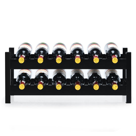 2-Tier 12 Bottles Bamboo Storage Shelf Wine Rack