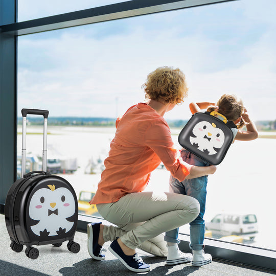 Kids Luggage Set with 14 Inches Carry-on Hardside Spinner Toddler Luggage and 10 Inches Backpack-Black