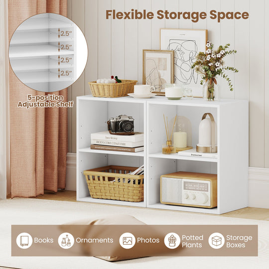 2-Cube Bookcase Floor Standing Open Bookshelf with 5-Position Adjustable Shelf