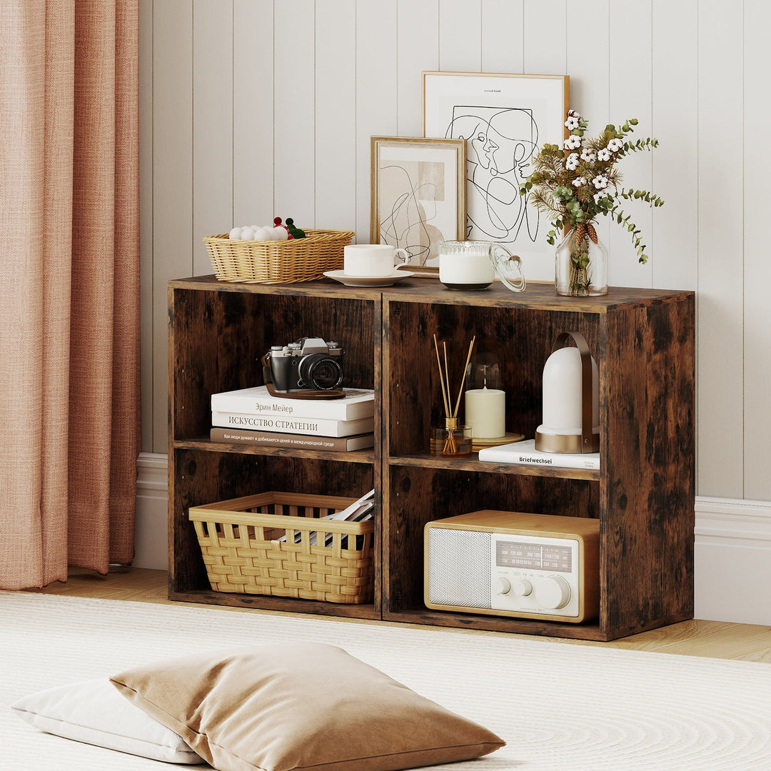2-Cube Bookcase Floor Standing Open Bookshelf with 5-Position Adjustable Shelf