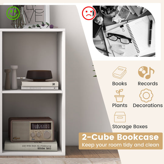 2 Cube Bookshelf with Back Guardrail for Living Room Bedroom